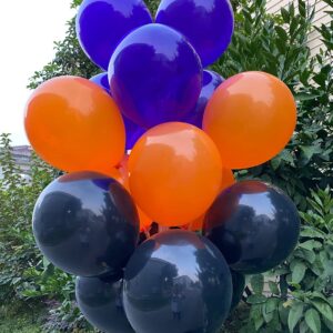 JODIDI 100 Pcs 12-Inch Latex Balloons in Black, Orange, and Purple - Perfect for Halloween, Graduation, Birthday, Baby Shower, and Party Decorations