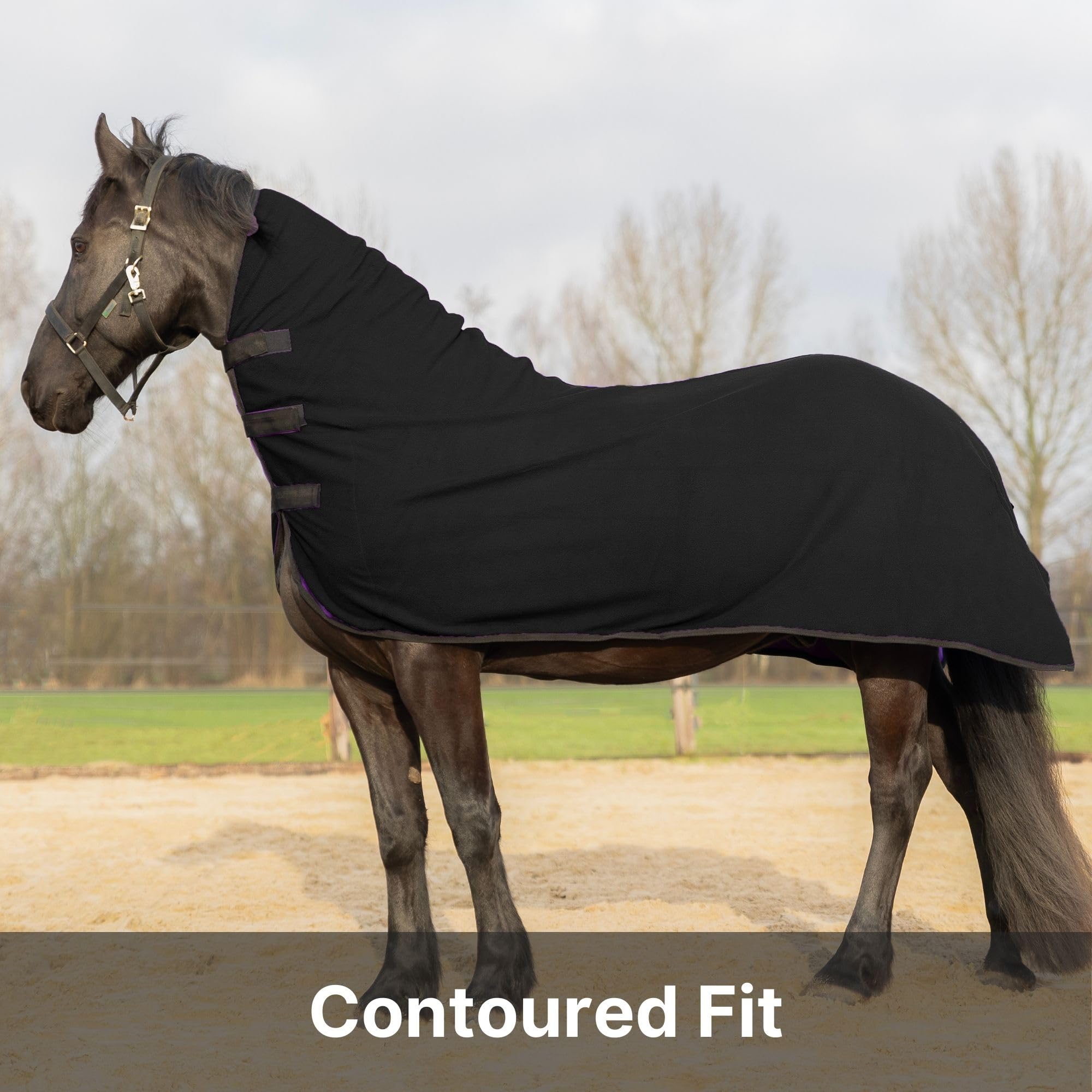 RESISTANCE Long Lasting & Warm Soft Fleece Contour Cooler for Horse (Large (74"-78"), Black)