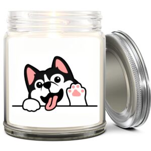 1OAK Lavender Scented Candles - Dog Mom Gifts for Women - Dog Candle - Candle Christmas Gift - Dog Owner Gifts - Dog Lover Gifts for Women - Dog Themed Gifts - Made in USA (Husky)