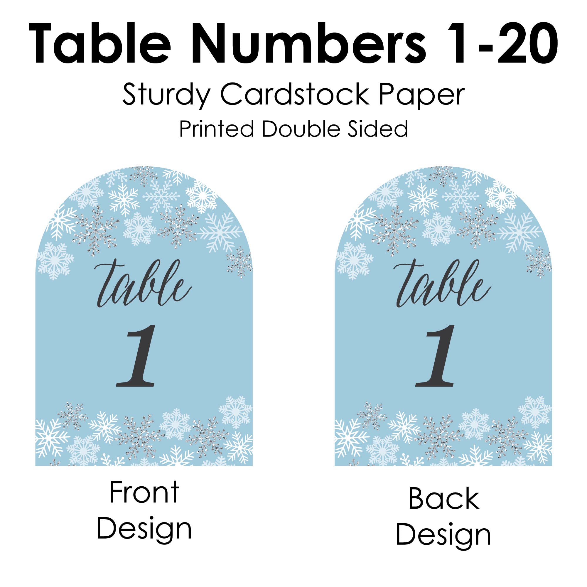 Big Dot of Happiness Winter Wonderland - Snowflake Holiday Party and Winter Wedding Double-Sided 5 x 7 inches Cards - Table Numbers - 1-20