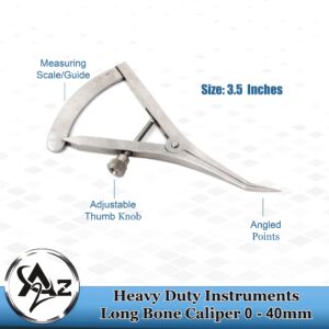 A2Z CASTROVIEJO Caliper Measuring & Marking Device with Graduated 0-40mm Scale and Adjustable Thumbscrew, Stainless Steel Orthopedic Ophthalmic Surgical Medical Measuring Instrument (3.5" Angled)