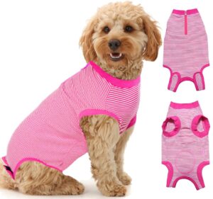 wabdhally dog surgery recovery suit,surgical suit for small female spay,soft combed cotton,rose striped zipper onesie s