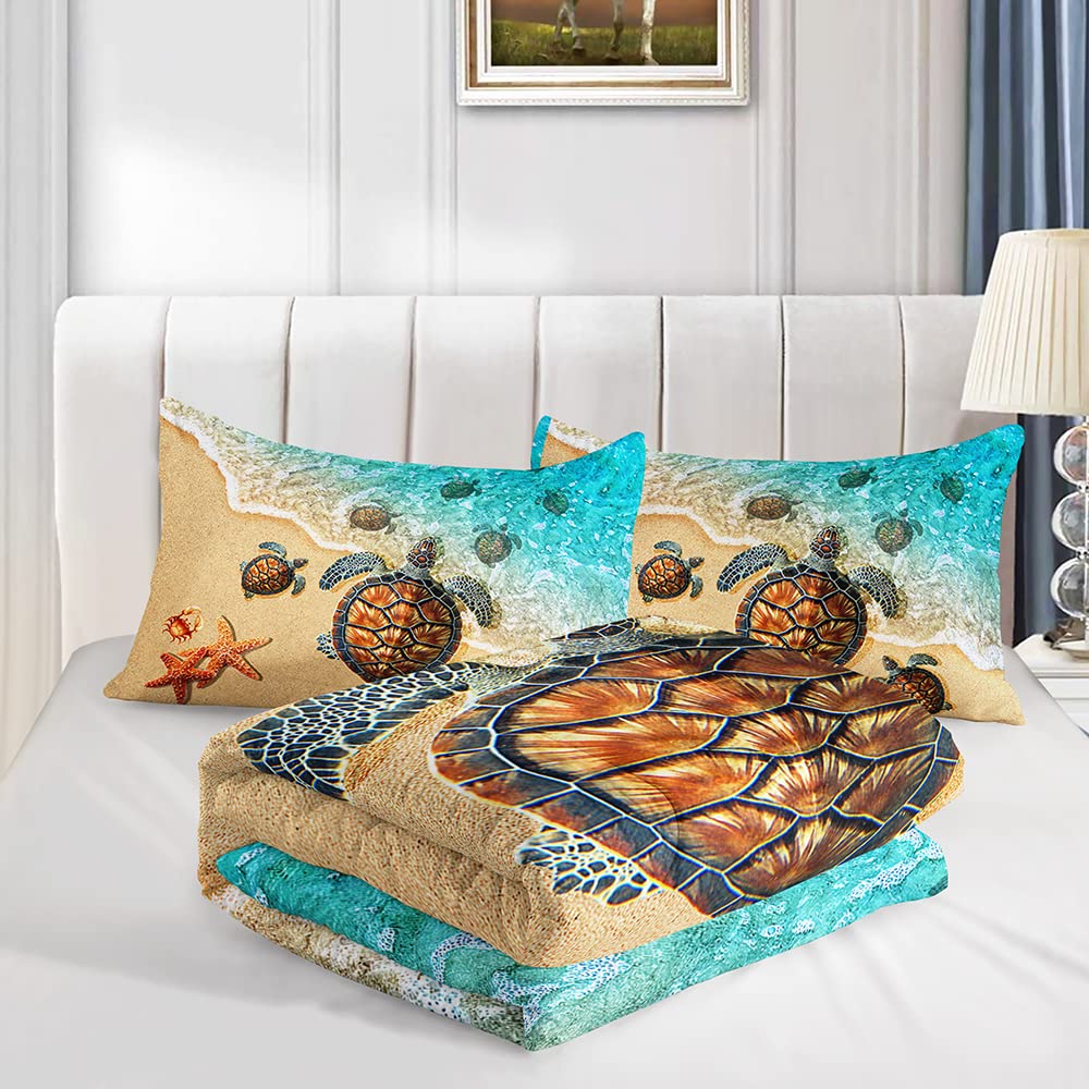 CVHouse Sea Turtle Comforter Set,Ocean Sea Turtle Bedding Set for Kids Teens,Beach Sea Turtle Comforter Sea Turtle Duvet Set Room Decor Quilt Set Twin Size