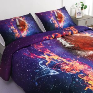 Roscloud Sports Football Rugby Comforter Sets Twin Size Bed Set- 2PC Ice Flame Galaxy Football Boys Quilt Bedspread Bedding Set（Comforter x 1 Pillowcases x 1）