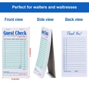 Guest Check Books For Servers 20 Books (1,000 Sheets) - Thick, Bleed Resistant Paper | 1 Part Green Paper Waitress Notepad with Guest Receipt | Server Books For Waitress