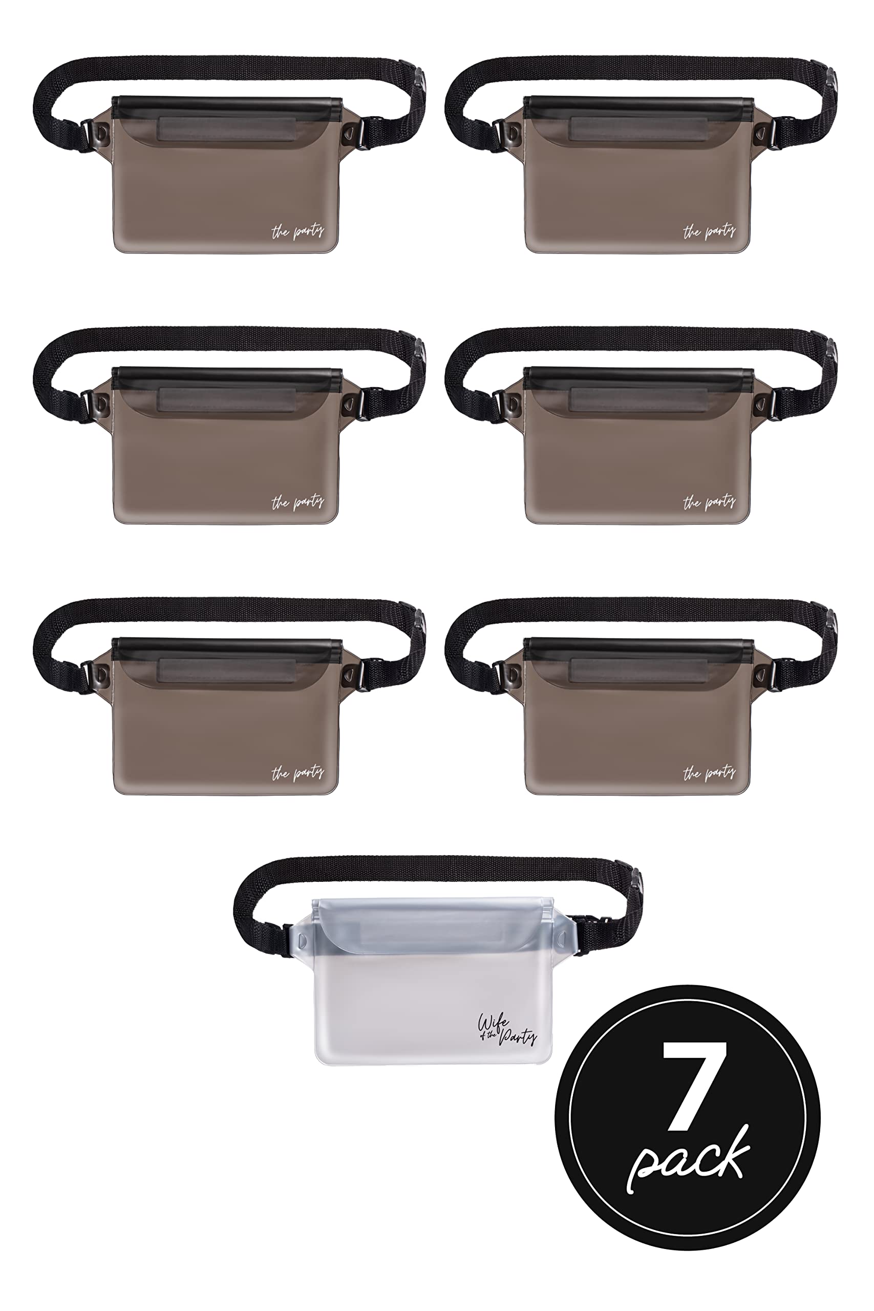 Waterproof Bachelorette Party Fanny Pack Set (7 Pack - Black) 1 “Wife of the Party” Bride Fanny Pack and 6 “The Party” Bachelorette Fanny Packs | Bachelorette Party Favors I Bachelorette Gifts