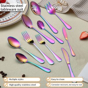 Kyraton Rainbow Silverware Set 45 Pieces Service for 8, Titanium Colorful Plating Flatware Sets Cutlery Set, Spoons and Forks Silverware Dishwasher Safe, First Apartment Must Haves Utensils Set