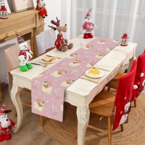 Christmas Table Runner Santa Claus Merry Christmas Tree Snowflake Pink Long Runners for Winter Xmas Home Kitchen Dining Party Decor 13 x 72 Inch