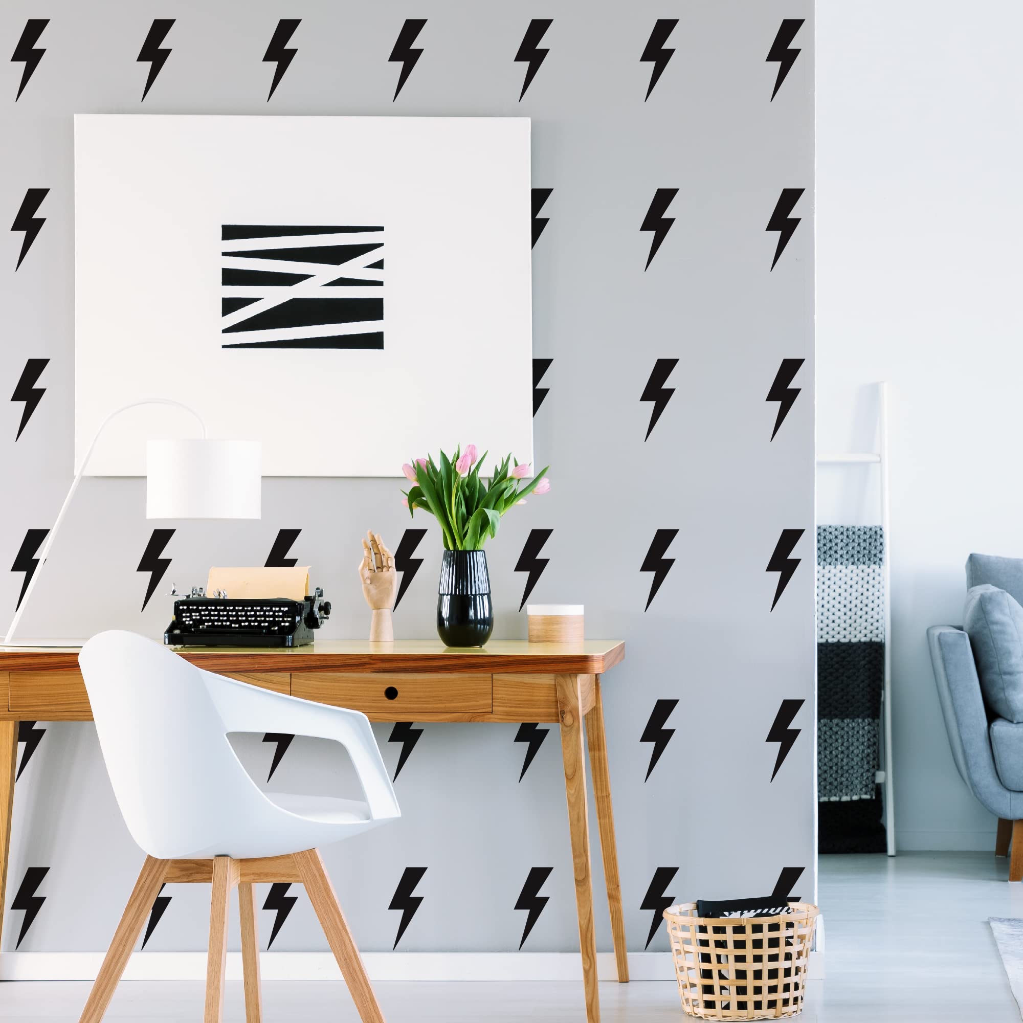 SHYJSHYJ Large Black Vinyl Lighting Bolt Wall Decals, Peel and Stick Modern Thunder Stickers for Teens Boys Girls Students Bedroom Living Room Dorm Office Home Wall Art Decor