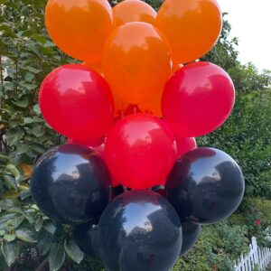 JODIDI 100 Pcs 12 Inch Latex Balloons in Black, Orange, and Red - Perfect for Halloween, Graduation, Birthday, Baby Shower Party Decorations