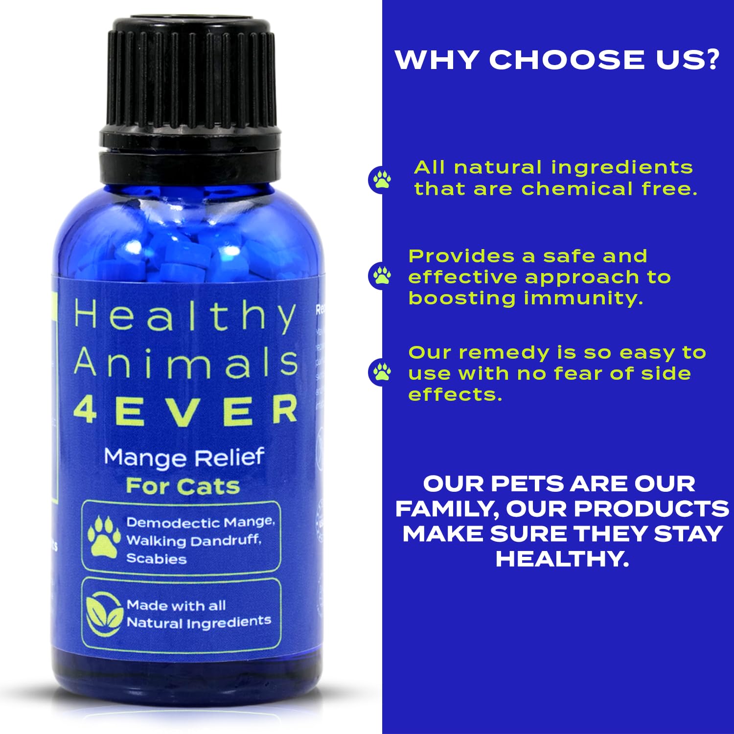 HealthyAnimals4Ever Mange Relief for Cats - Treatment for Itchiness, Scabs, & Hair Loss Caused by Mites - All-Natural, Homeopathic, Non-GMO, Organic - Gluten, Preservative & Chemical Free - 300 ct