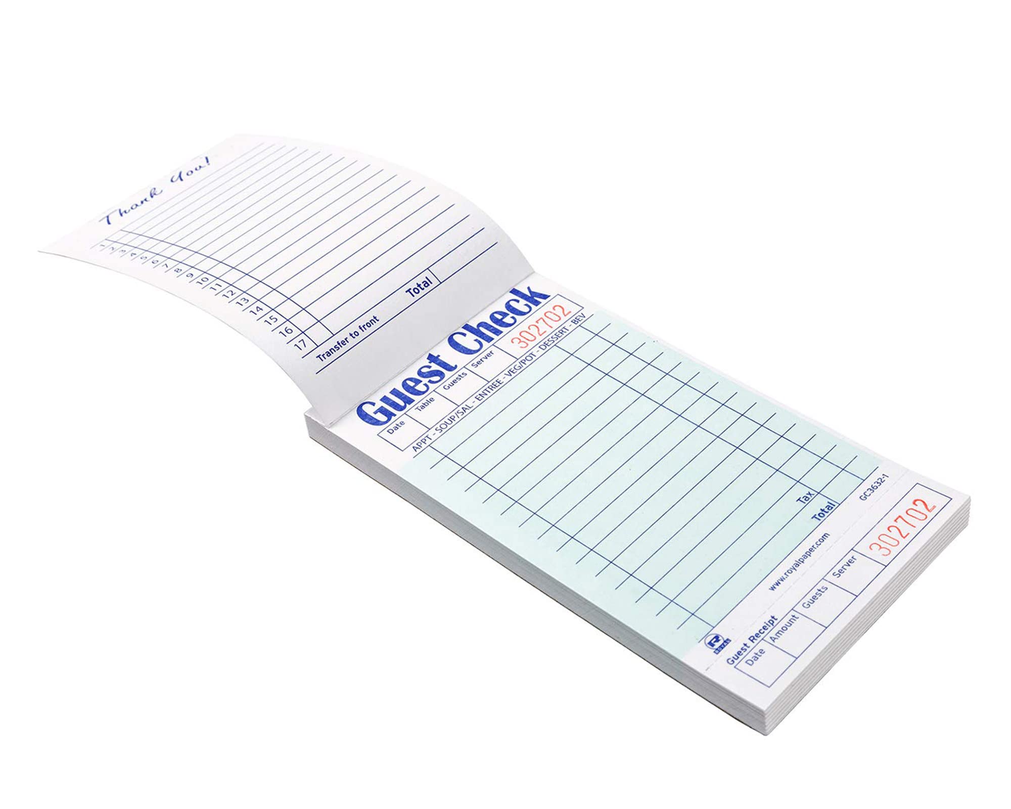 Guest Check Books For Servers 20 Books (1,000 Sheets) - Thick, Bleed Resistant Paper | 1 Part Green Paper Waitress Notepad with Guest Receipt | Server Books For Waitress