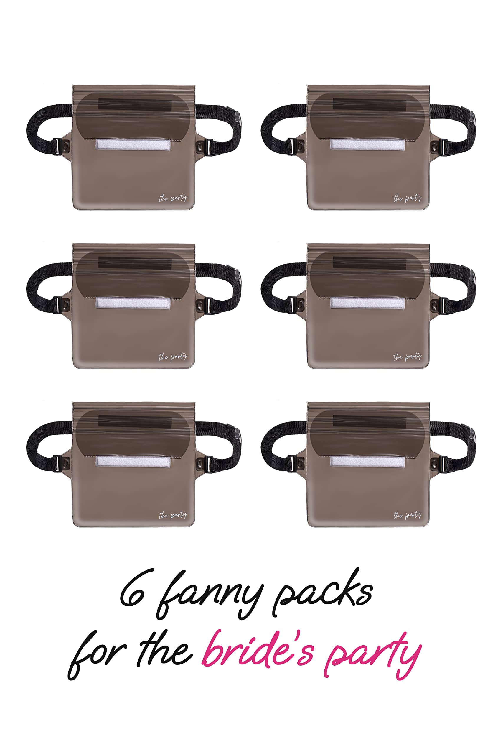 Waterproof Bachelorette Party Fanny Pack Set (7 Pack - Black) 1 “Wife of the Party” Bride Fanny Pack and 6 “The Party” Bachelorette Fanny Packs | Bachelorette Party Favors I Bachelorette Gifts