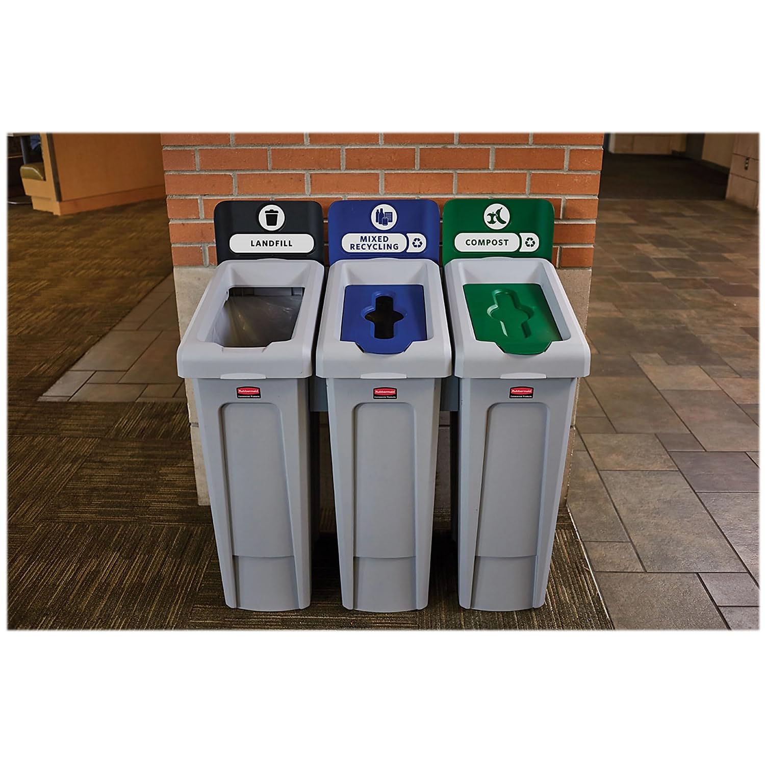 Rubbermaid Commercial Products Slim Jim Recycling Station 1-Stream Compost Bin/Can/Kit/Station, 23 GAL, for Kitchens/Classrooms/Offices/Back of House/Higher Education/Commercial Facilities