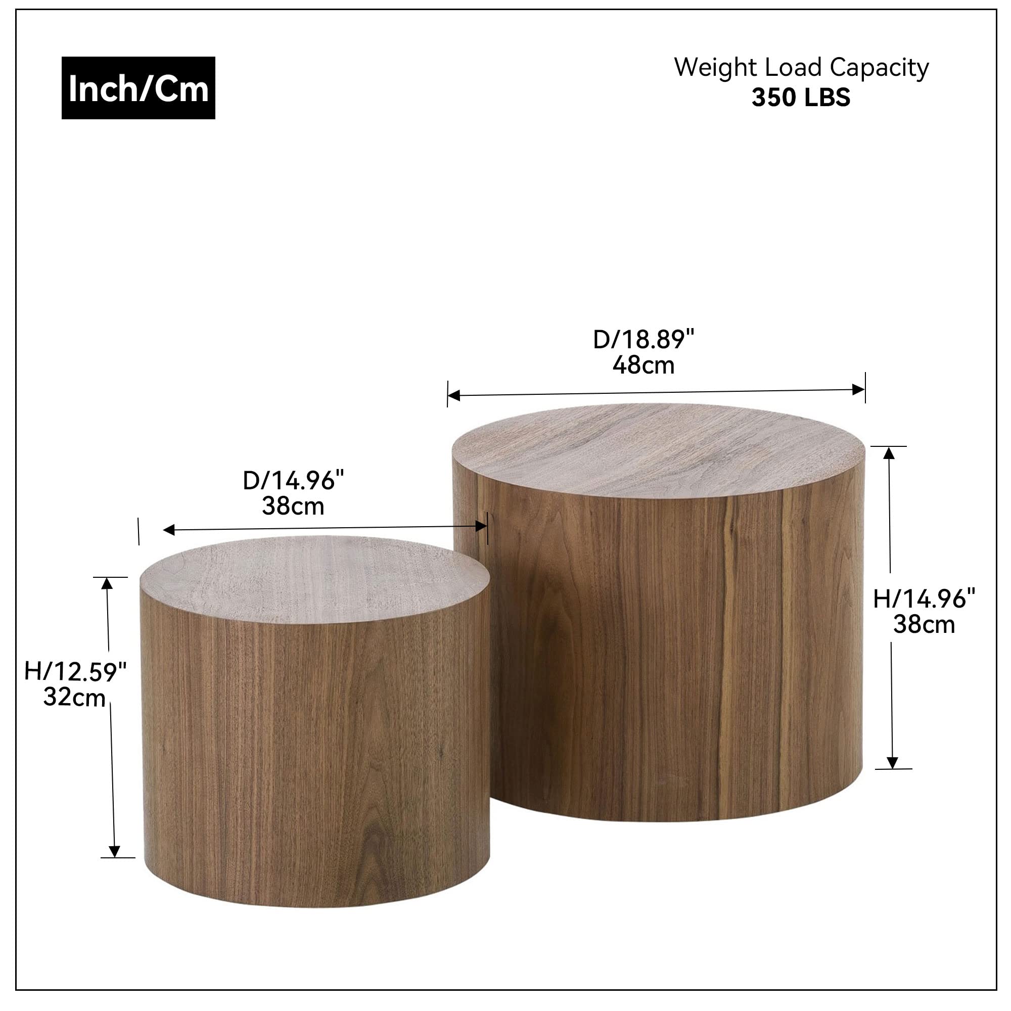 KEVINSPACE Nesting Coffee Table Set of 2, Round Nesting Tables Wooden End Tables for Small Space, Modern Side Tables Set for Living Room, Office, No Need Assembly, Walnut