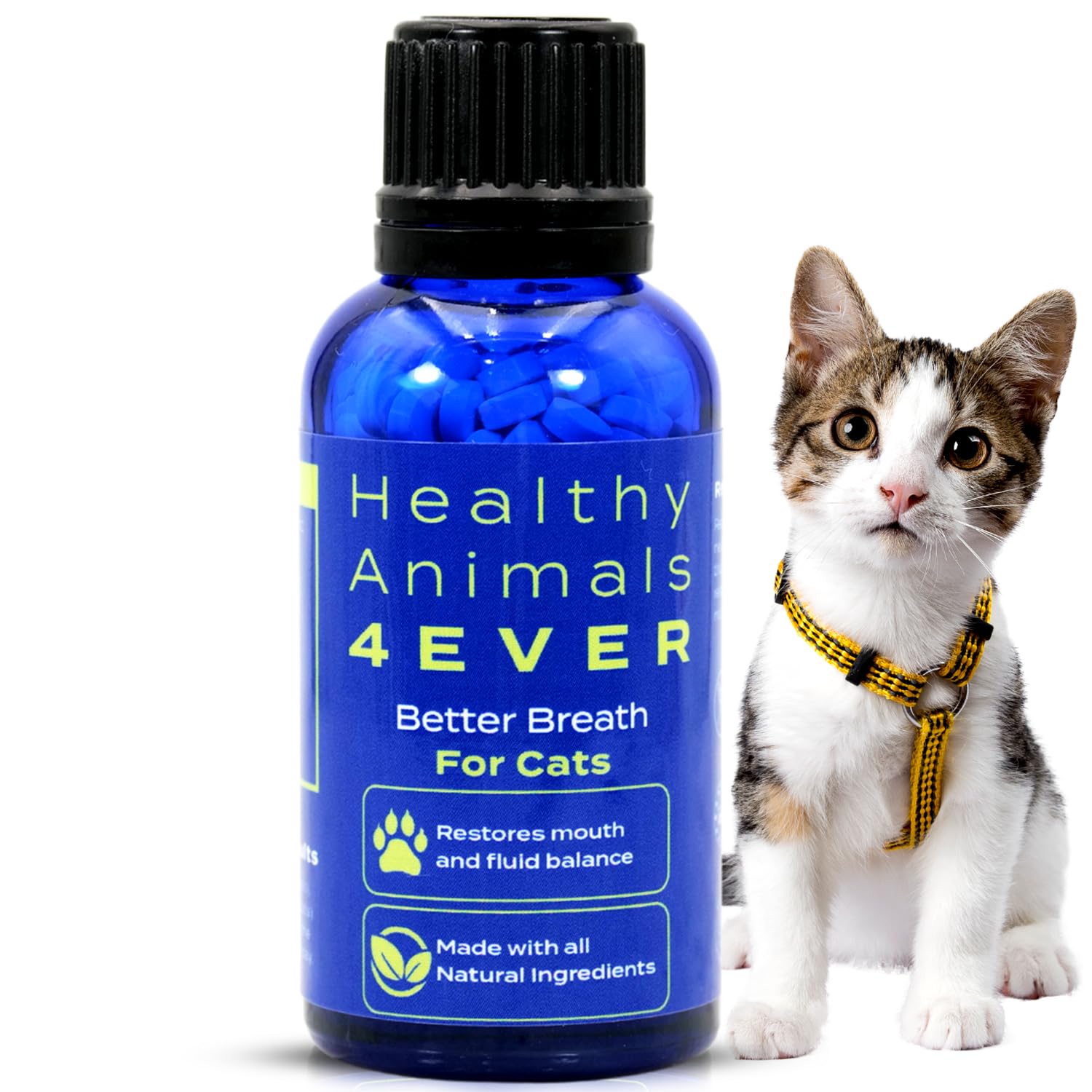 HealthyAnimals4Ever Bad Breath for Cats Pellets - Dissolvable - No Brushing - for Clean Teeth, Plaque & Tartar Control - All-Natural, Non-GMO, Organic - Preservative & Chemical Free - 300 ct