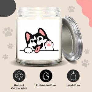 1OAK Lavender Scented Candles - Dog Mom Gifts for Women - Dog Candle - Candle Christmas Gift - Dog Owner Gifts - Dog Lover Gifts for Women - Dog Themed Gifts - Made in USA (Husky)