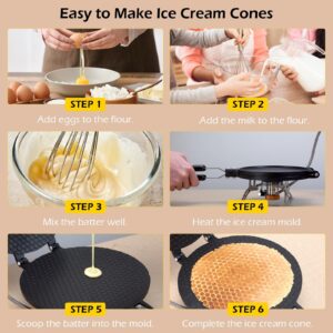 Dyna-Living Waffle Cone Maker Non-stick Ice Cream Cone Maker 8.66 inches Ice Cream Waffle Cone Maker Aluminum Egg Roll Mold Waffle Bowl Machine for Making Crispy Egg Rolls