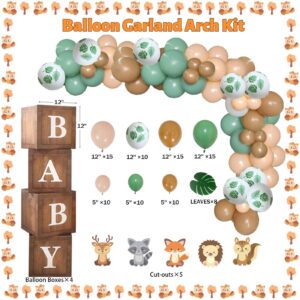 Hombae Woodland Baby Shower Decorations, Baby Shower Decorations for Boy, Forest Animal Gender Neutral Baby Shower Decorations Backdrop Balloon Leaf Banner Box Cutout Cake Cupcake Topper Sash Brown