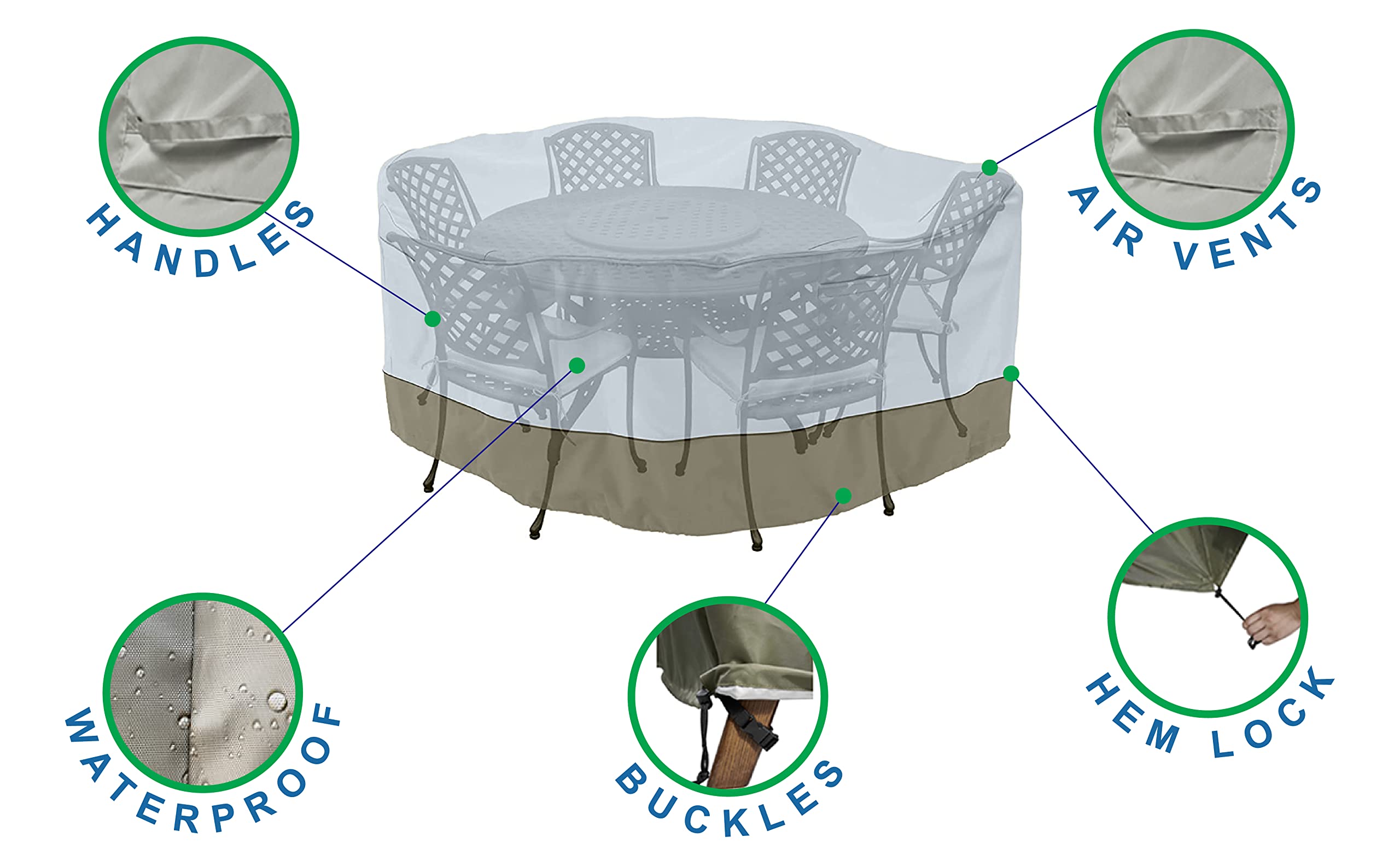 monsoon Large 108 in. Round Patio Table with Chairs Cover 108L x 108W x 29H