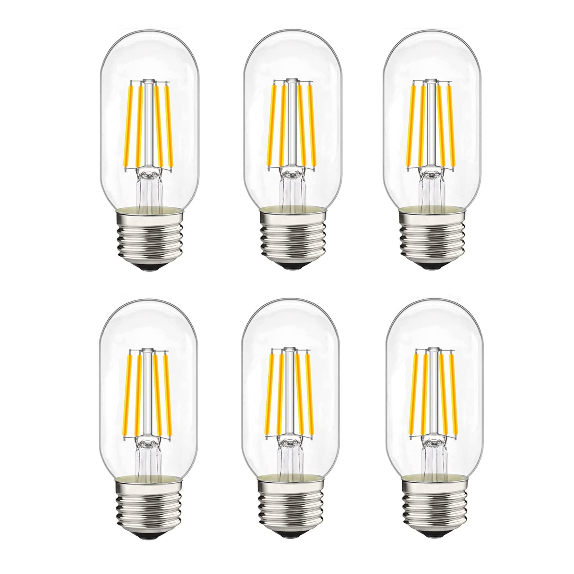 liveMAX LED Tubular Bulb 4W,E26 Clear Edison Bulb,40W Equivalent 400 Lumens, Antique Edison Style LED Filament Light Bulbs,2700K Warm White Non Dimmable Pack of 6