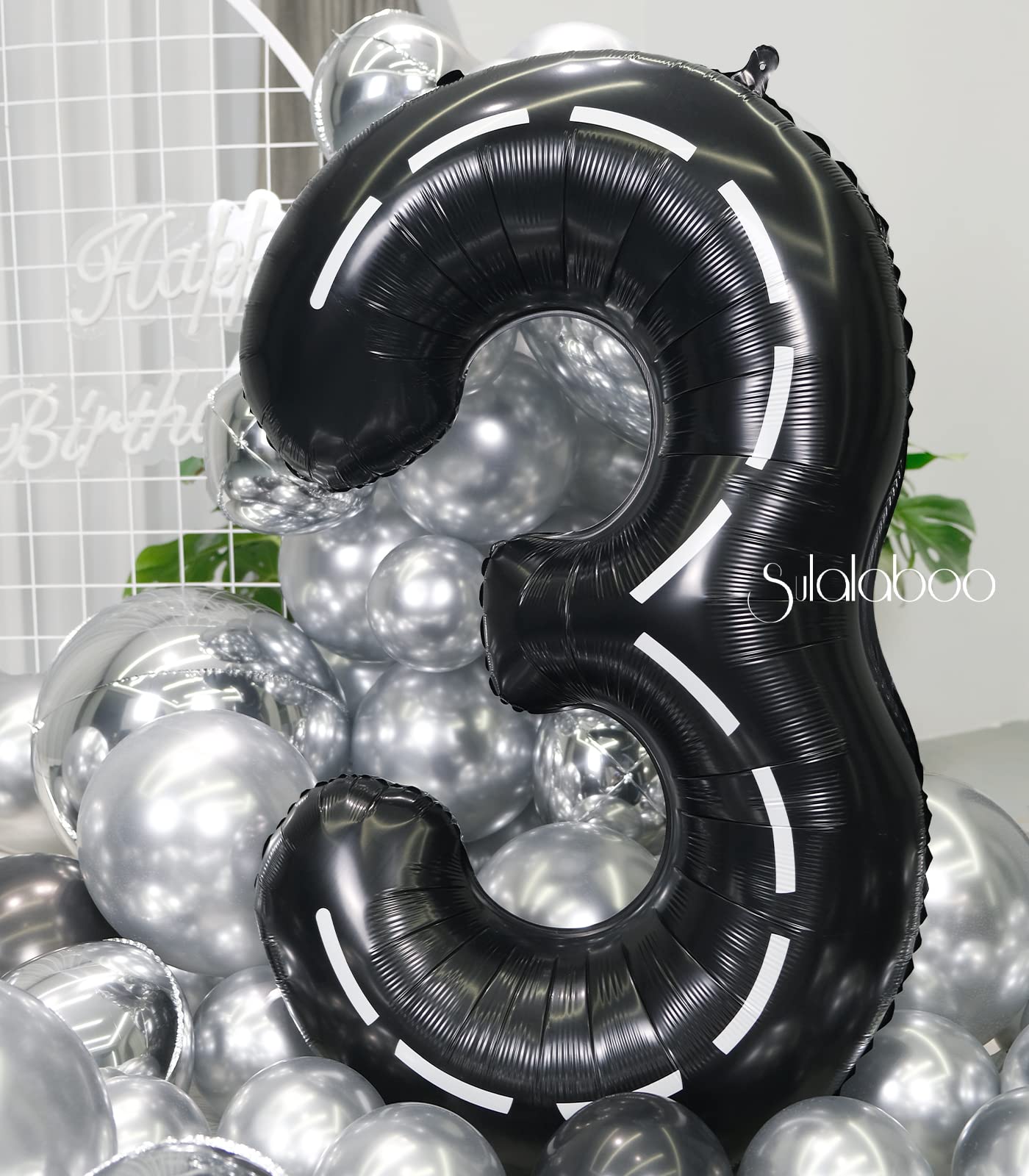 SULALABOO 40Inch Black Number 3 Balloon Large Helium Number Balloons 0-9 Giant Digital 3rd Foil Mylar Big Party Balloon for Boy Birthday Party Anniversary Graduation Decorations