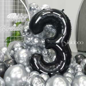 SULALABOO 40Inch Black Number 3 Balloon Large Helium Number Balloons 0-9 Giant Digital 3rd Foil Mylar Big Party Balloon for Boy Birthday Party Anniversary Graduation Decorations