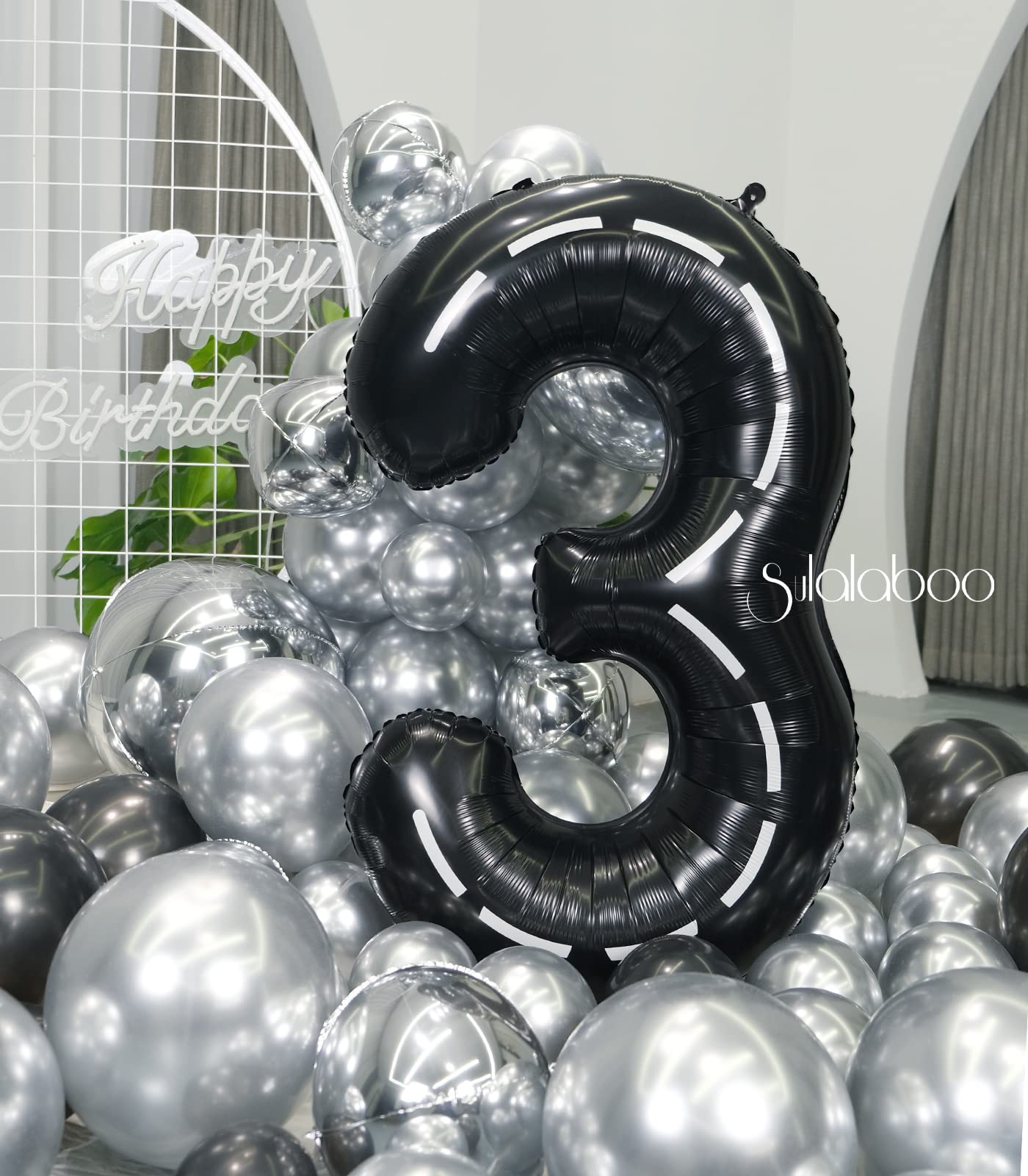 SULALABOO 40Inch Black Number 3 Balloon Large Helium Number Balloons 0-9 Giant Digital 3rd Foil Mylar Big Party Balloon for Boy Birthday Party Anniversary Graduation Decorations