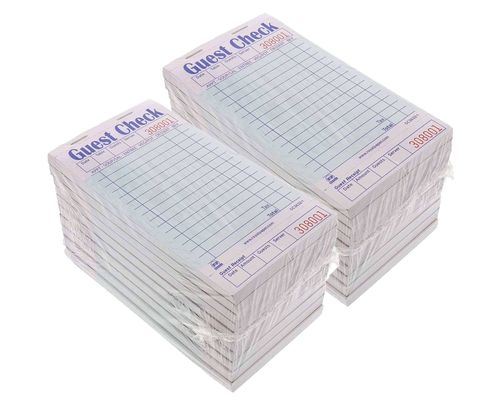 Guest Check Books For Servers 20 Books (1,000 Sheets) - Thick, Bleed Resistant Paper | 1 Part Green Paper Waitress Notepad with Guest Receipt | Server Books For Waitress