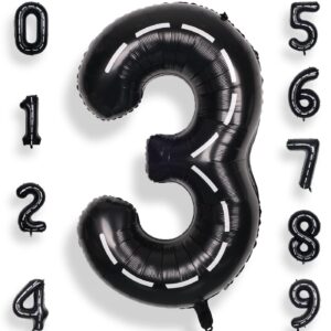 SULALABOO 40Inch Black Number 3 Balloon Large Helium Number Balloons 0-9 Giant Digital 3rd Foil Mylar Big Party Balloon for Boy Birthday Party Anniversary Graduation Decorations