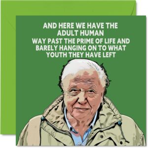 funny david attenborough birthday card for men women - joke happy birthday cards for mom dad papa pops brother sister son daughter grandma grandpa, 5.7 x 5.7 inch 21st 30th 40th 50th greeting cards