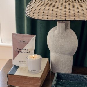 NOTES Sustainable Candle Refill | Non-Toxic Fragrance, Natural Wax Beads (Beeswax, Rice bran and Soy), Cotton Wick and Sustainer - (1) Vanilla & Pepperwood