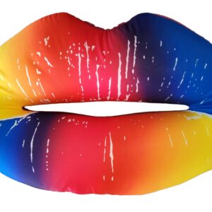 iscream Good Lovin' SWAK Giant 29.5" x 23" Lips Shaped Microbead Accent Pillow, Metallic Pink and Rainbow