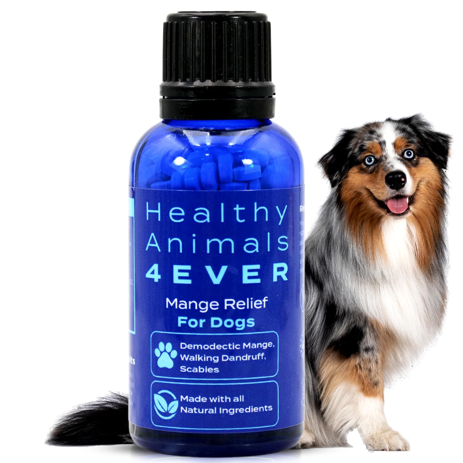 HealthyAnimals4Ever Mange Relief for Dogs - Treatment for Itchiness, Scabs, & Hair Loss Caused by Mites - All-Natural, Homeopathic, Non-GMO, Organic - Gluten, Preservative & Chemical Free - 300 ct