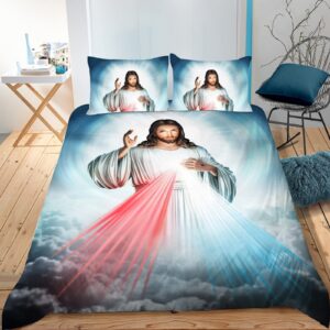 ccunszi 3d jesus duvet cover twin queen king size christian sacred jesus bedding set comforter cover suitable for christian jesus bedding god bless you,b,king