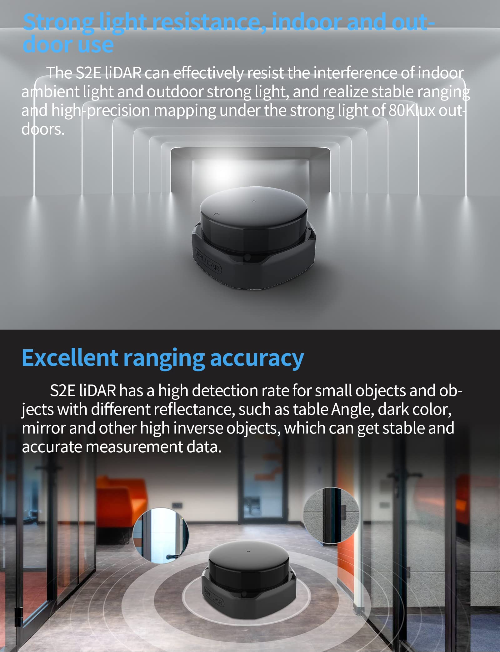 Slamtec RPLIDAR S2E Lidar Sensor 2D 360 Degree 30 Meters Scanning Radius LIDAR Scanner with Ethernet UDP Interface for ROS/ROS2 Obstacle Avoidance and Navigation of Robots