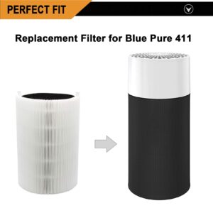 3 Pack Blue Pure 411 Filter Replacement Compatible with Blueair Blue Pure 411 Genuine, 411+, 411 Auto and MINI Air Purifier, Package Include 3 Pack 3-in-1 HEPA Filters