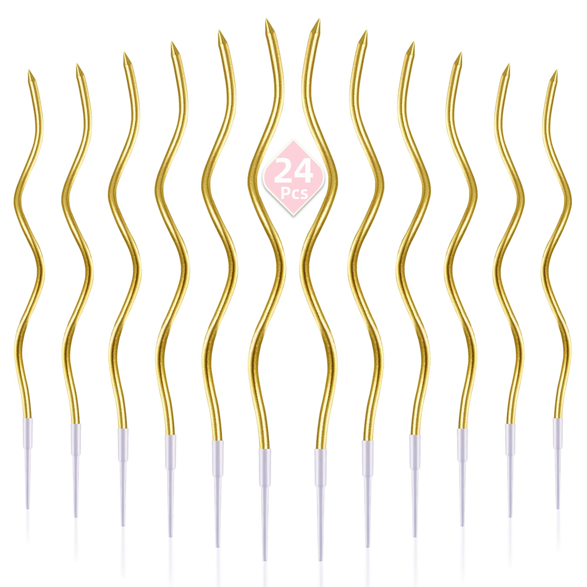 PHD CAKE 24-Count Gold Spiral Long Thin Metallic Birthday Candles, Cake Candles, Birthday Parties, Wedding Decorations, Party Candles