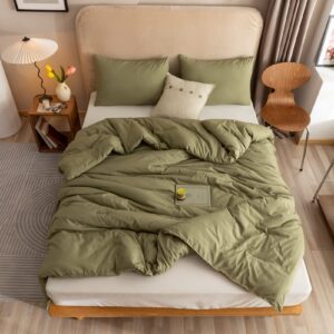 ROSGONIA Comforter Full Size for Girls Boys Teens Olive Green, 3pcs (1 Olive Comforter & 2 Pillowcases), Lightweight Dorm Bedding Blanket Quilts