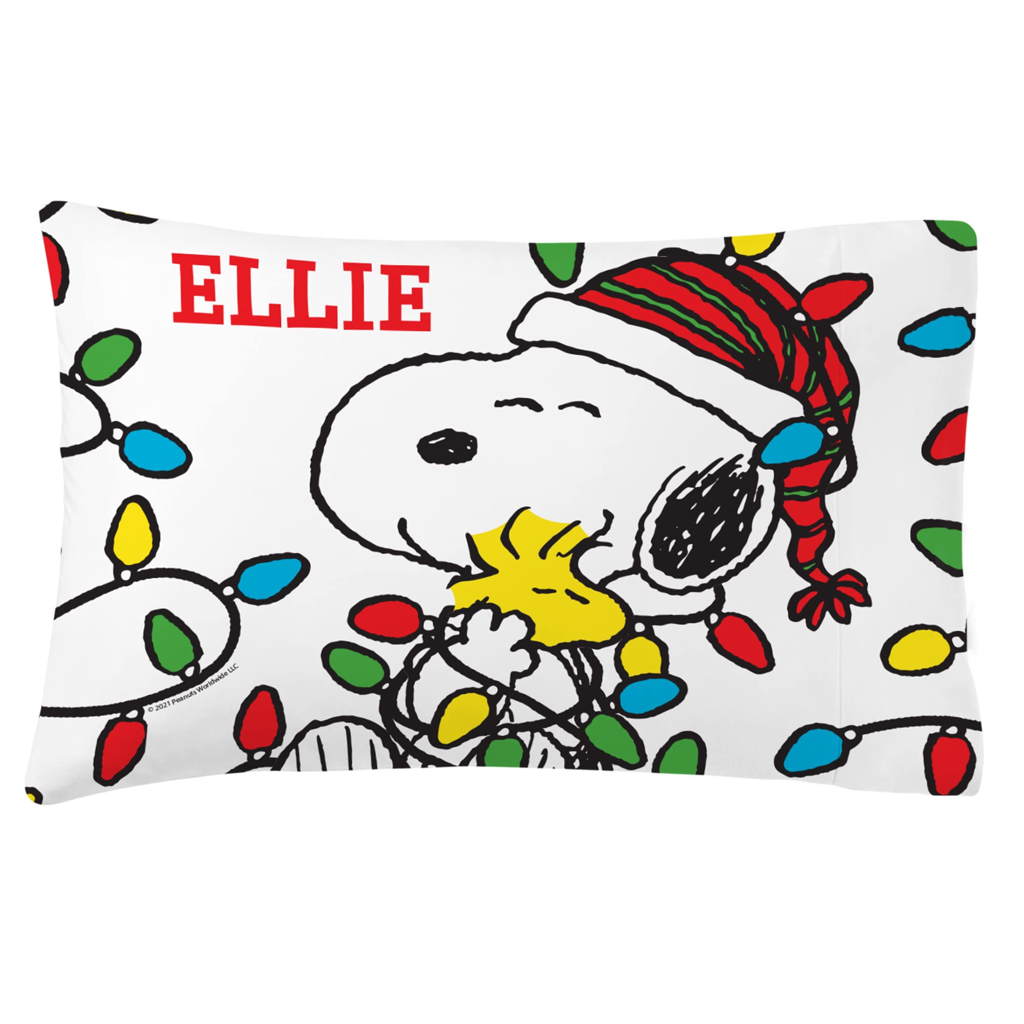 Let's Make Memories Personalized PEANUTS Lots of Lights Christmas Pillowcase - Plush