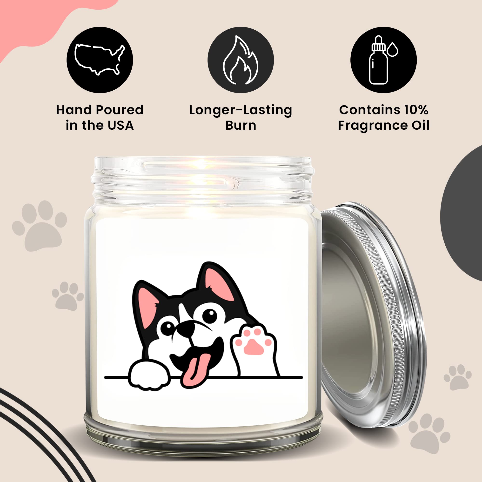 1OAK Lavender Scented Candles - Dog Mom Gifts for Women - Dog Candle - Candle Christmas Gift - Dog Owner Gifts - Dog Lover Gifts for Women - Dog Themed Gifts - Made in USA (Husky)