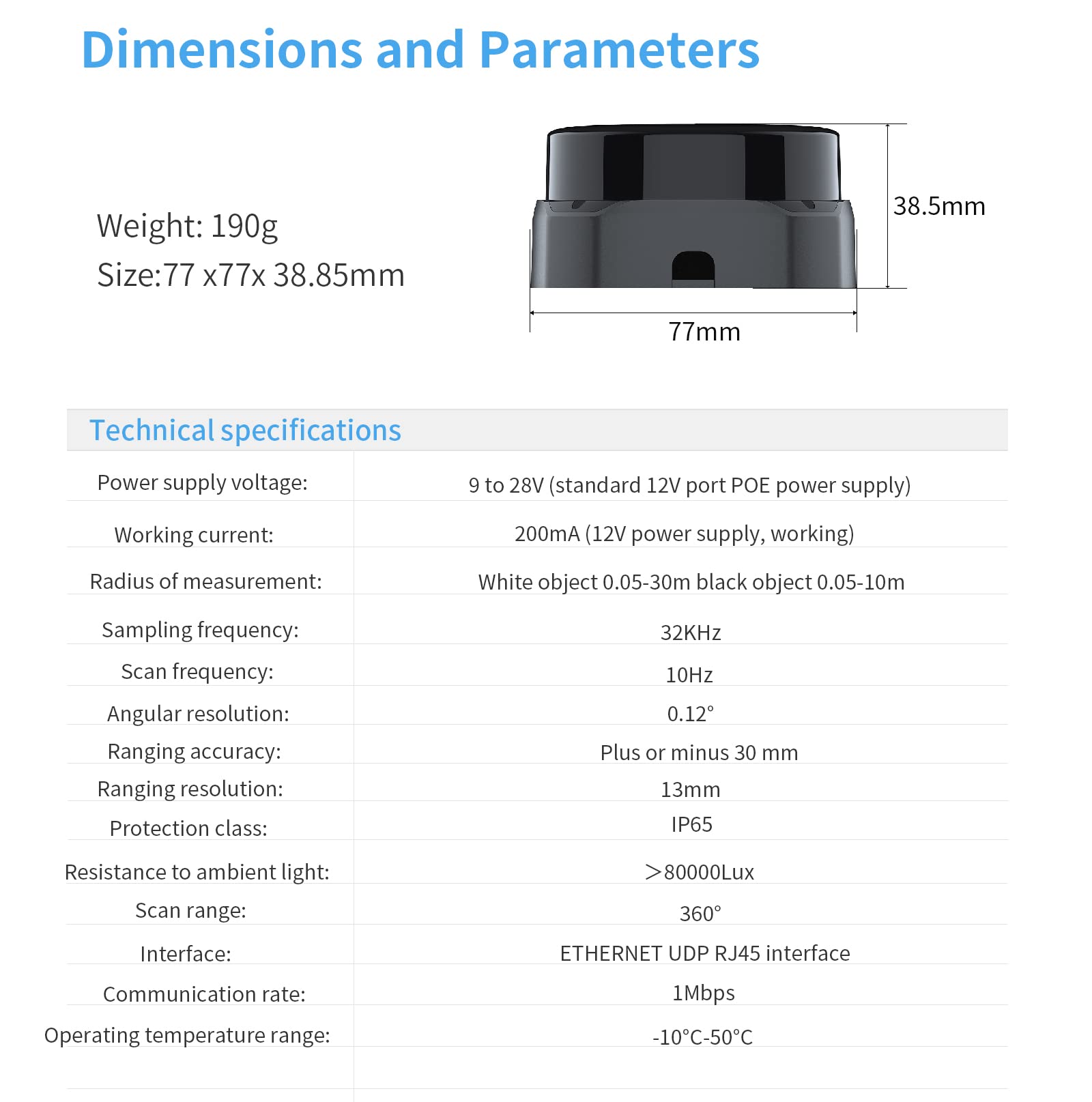 Slamtec RPLIDAR S2E Lidar Sensor 2D 360 Degree 30 Meters Scanning Radius LIDAR Scanner with Ethernet UDP Interface for ROS/ROS2 Obstacle Avoidance and Navigation of Robots