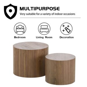 KEVINSPACE Nesting Coffee Table Set of 2, Round Nesting Tables Wooden End Tables for Small Space, Modern Side Tables Set for Living Room, Office, No Need Assembly, Walnut