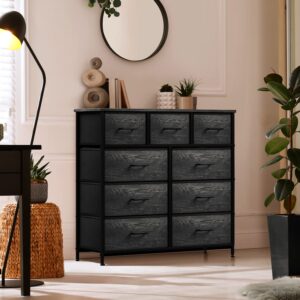 Sorbus Dresser with 9 Faux Wood Drawers - Storage Unit Organizer Chest for Clothes - Bedroom, Hallway, Living Room, Closet, & Dorm Furniture - Steel Frame, Wood Top, & Easy Pull Fabric Bins