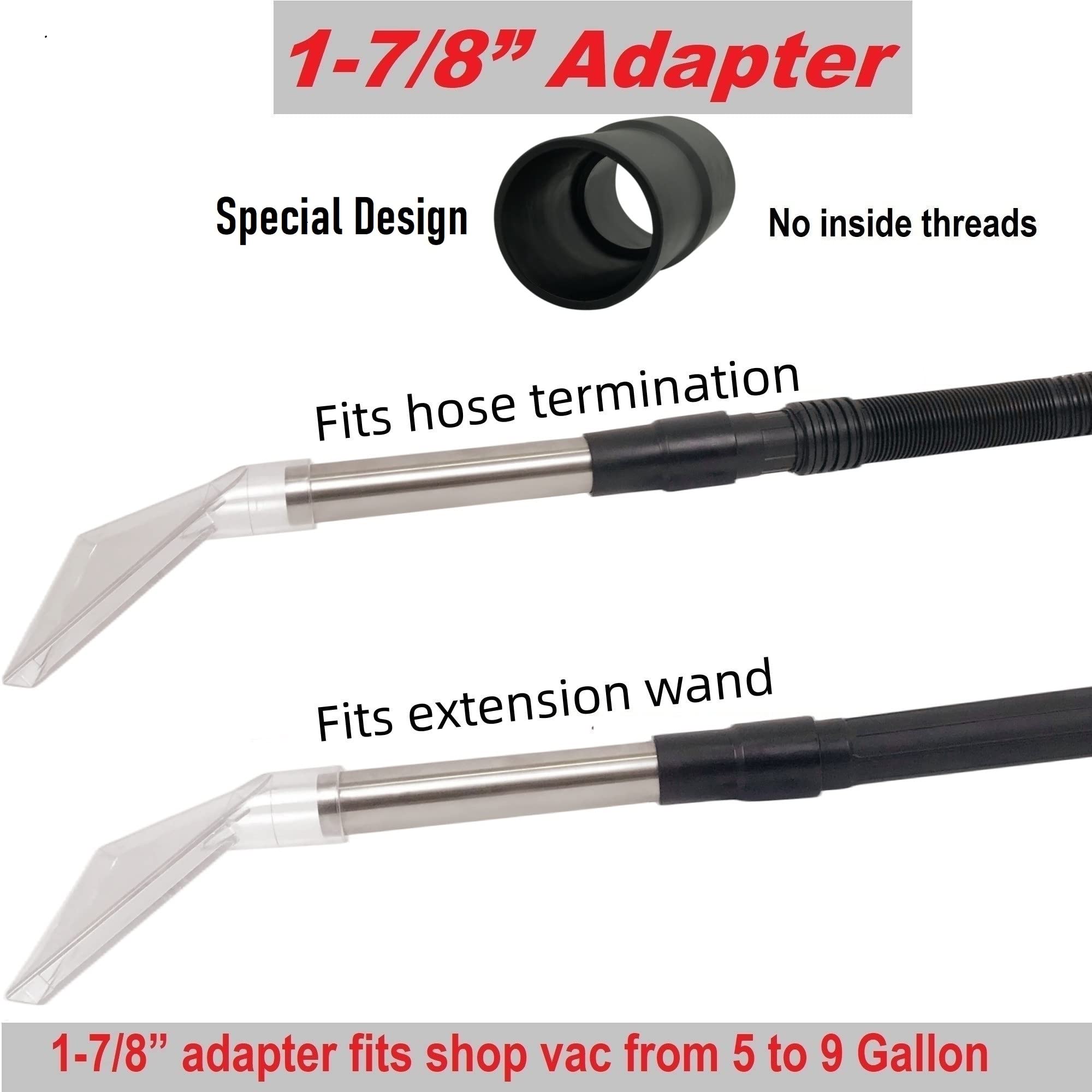 TunaMax Universal Work with All Shop Vacs Clear Extractor Attachment with 1-1/4" & 1-7/8" & 2-1/2" Adapters for Upholstery & Carpet Cleaning & Auto Detailing, Wet/dry Vacuum Extraction Accessory