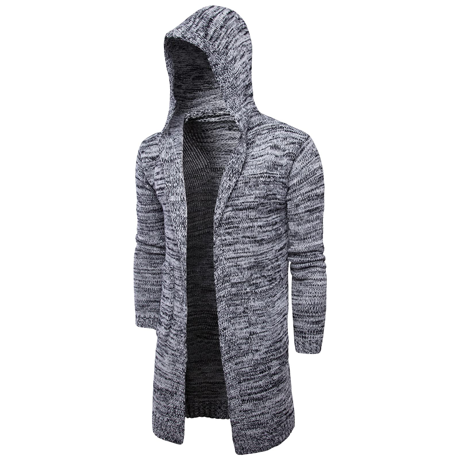 Maiyifu-GJ Men Long Knitted Cardigan Sweater Casual Lightweight Open Front Hooded Sweaters Slim Fit Knit Hoodies Sweatshirts (Grey,XX-Large)