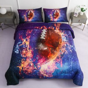 roscloud sports football rugby comforter sets twin size bed set- 2pc ice flame galaxy football boys quilt bedspread bedding set（comforter x 1 pillowcases x 1）