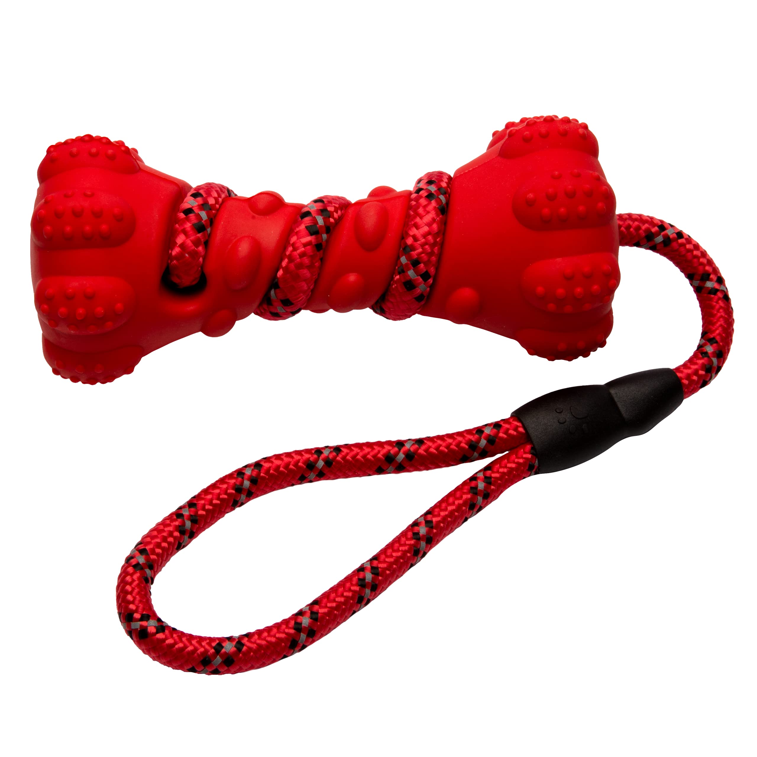 PetPurpose Interactive Dog Toys for Aggressive Chewers, Puppies, and Active Dogs with Rubber Teeth Cleaning Textured Chew Surface and Throw or Tug Rope, Heavy Duty (Red)