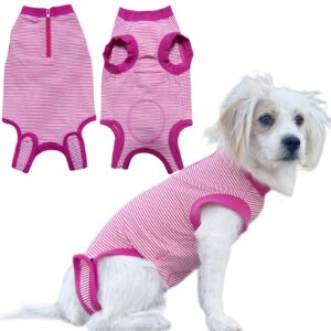 Wabdhally Dog Surgery Recovery Suit,Surgical Suit for Large Female Spay,Soft Combed Cotton,Rose Striped Zipper Onesie XXL