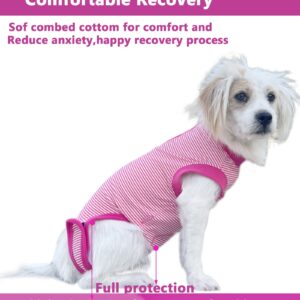 Wabdhally Dog Surgery Recovery Suit,Surgical Suit for Large Female Spay,Soft Combed Cotton,Rose Striped Zipper Onesie 3XL